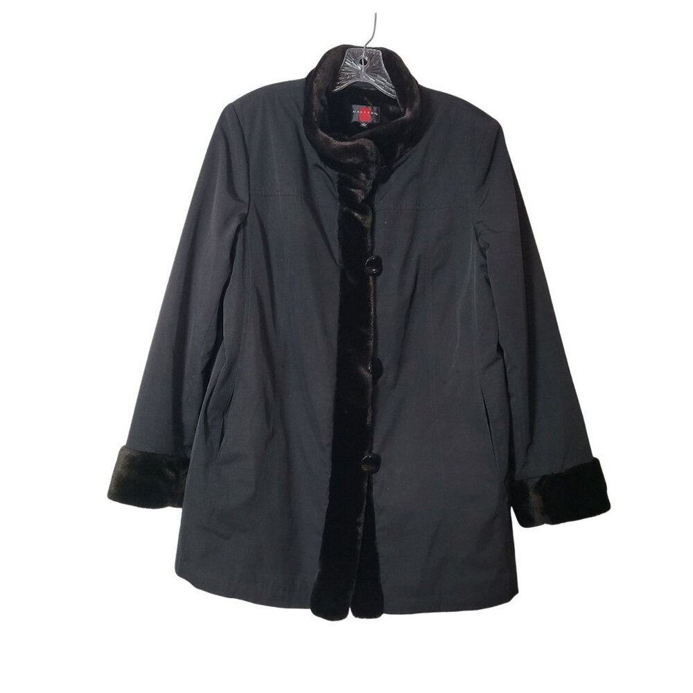 Gallery Womens Coat With Black Faux Fur Lining & Trim - Picture 7 of 11